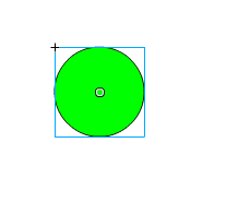 Nu har objekten konverterats till en symbol, vilket visas genom en blå ruta runt symbolen. Det går nu att flytta cirkeln utan att objekten separeras.