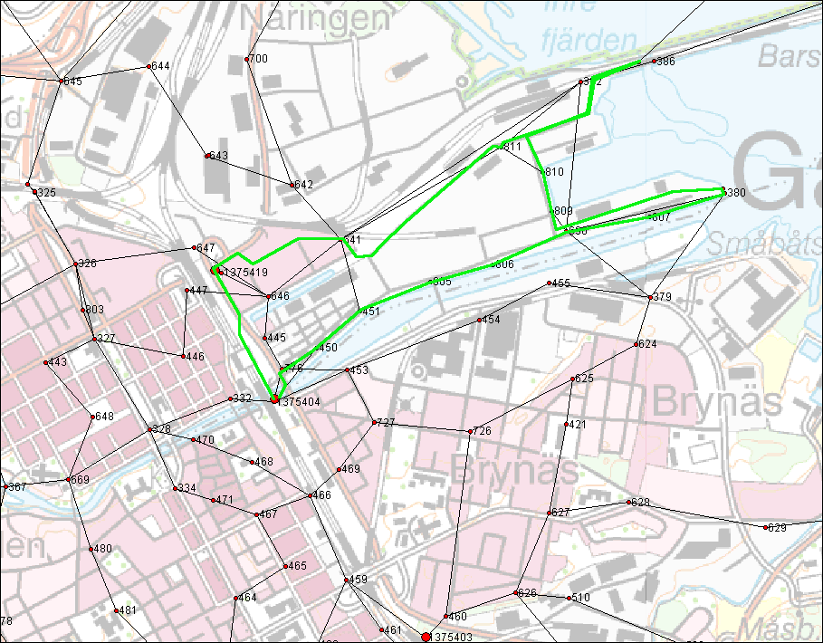 skede. Tåget fortsatte därefter in mot Alderholmen. Tåget avslutades genom att ansluta till utgångspunkten 1375404 (figur 4). Figur 4. Området på Alderholmen där kontrollmätningar gjordes.
