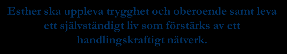 Esther: Vet vart hon ska vända sig Får vård i eller nära hemmet Upplever oss som en vårdgivare Ges möjlighet till jämlik vård Har en individuell vårdplan