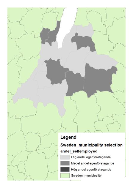 Andelen nyföretagande och egenföretagande är ofta också spegelbilder av varandra; där det finns en hög andel nyföretagande finns det en lägre andel egenföretagande och tvärtom.