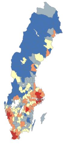 motsvarar genomsnittet för hela landet. Kartorna visar att Jönköpings län överlag har mer mångfald i yrken än i utbildning, i förhållande till landet som helhet.