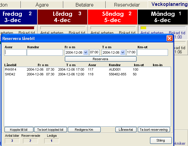 Du har nu fått en ny ikon i programmets ikon rad i form av en liten röd bil. Via den ikonen kan du se vilka uthyrningar som är bokade samt även lägga upp nya avtal.