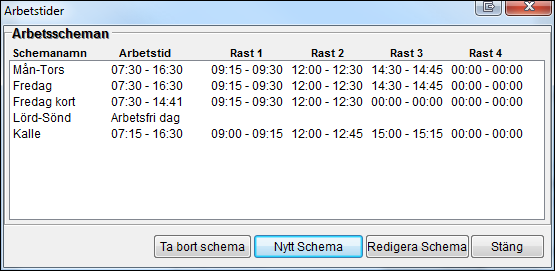 3. För att göra ett helt nytt schema så klickar du på Nytt Schema. Eftersom det är Kalles egna schema kallar vi det för Kalle.