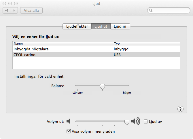 [Mac OS] A Välj Systeminställnigar i Apple-menyn och klicka på Ljud.