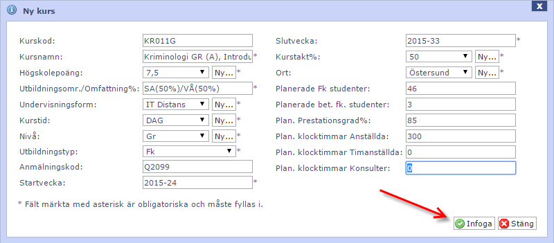 Start- och slutveckor väljs genom att klicka i de aktuella veckoraderna.