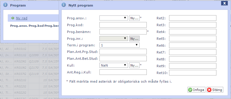 8. Koppla program och planera programstudenter Vi ska nu planera programstudenter som skall kopplas till kurstillfället.