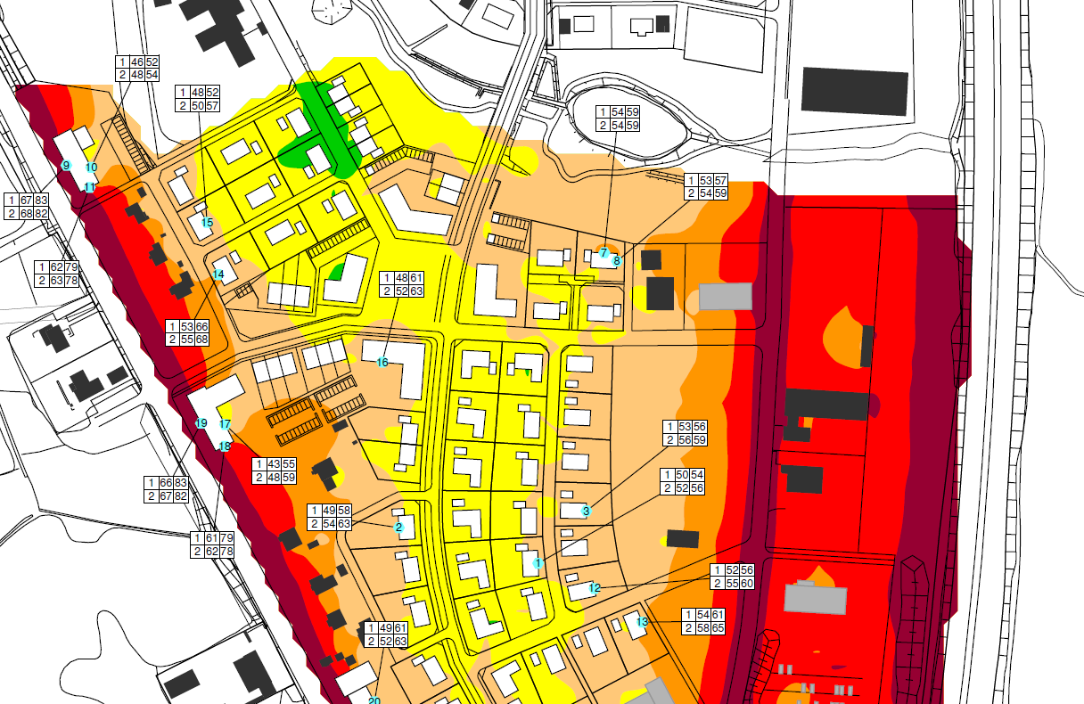 13(16) Störningar och risker De omgivande större vägarna påverkar inte planområdet på ett sådant sätt att angivna riktvärden för trafikbuller överskrids.