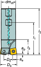 ROT - SW Hög matning och dykfräsning Diameter 1,000 6,000 tum CoroMill 210 Coromant Capto Dornmontering Cylindrisk Weldon RÄSNIN Tumutförande l 1 = programmeringslängd K D 3 Beställningskod