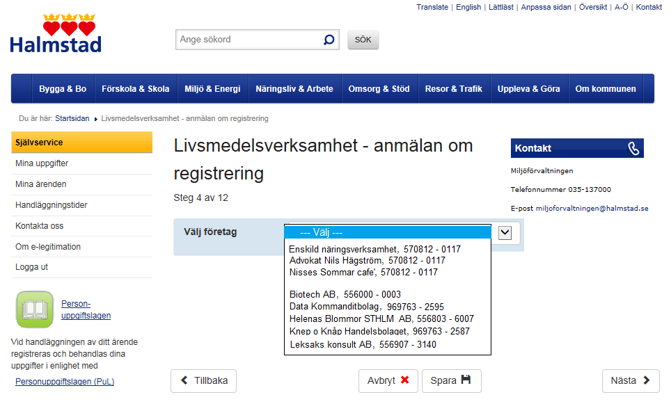 Val av företag Engagemangs tjänsten