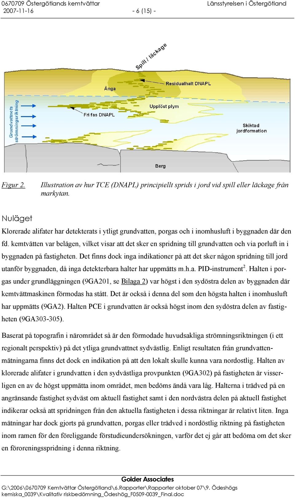 kemtvätten var belägen, vilket visar att det sker en spridning till grundvatten och via porluft in i byggnaden på fastigheten.