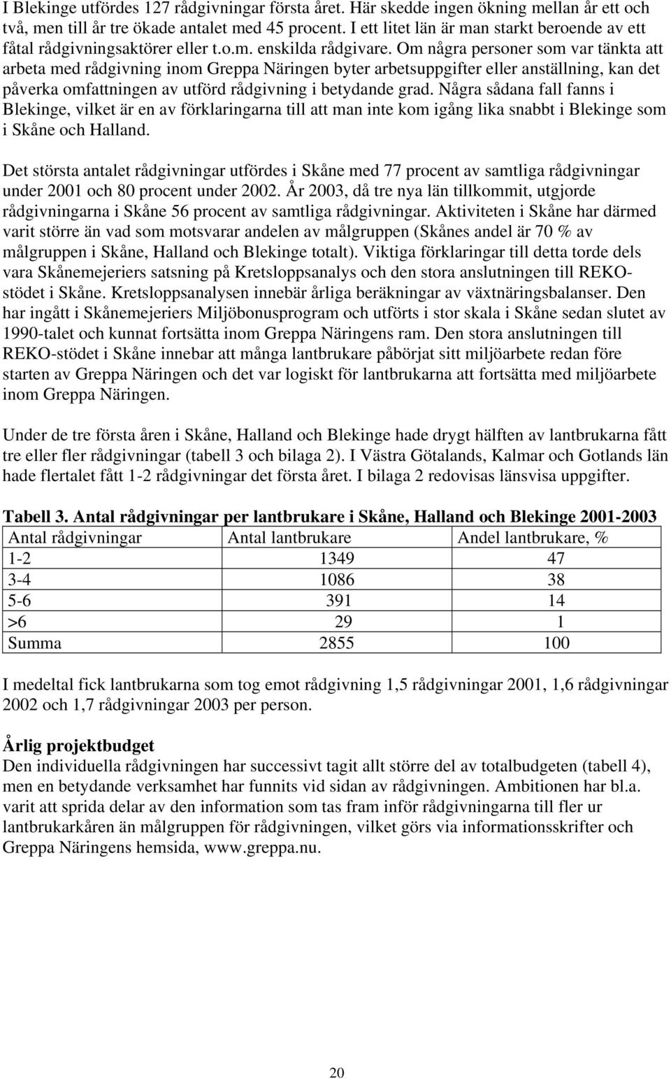 Om några personer som var tänkta att arbeta med rådgivning inom Greppa Näringen byter arbetsuppgifter eller anställning, kan det påverka omfattningen av utförd rådgivning i betydande grad.