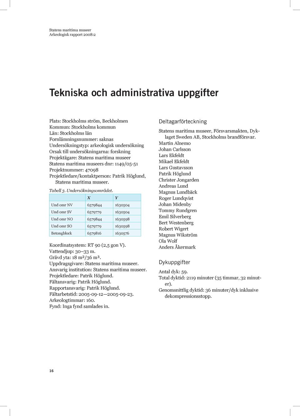 museer. Tabell 3. Undersökningsområdet.