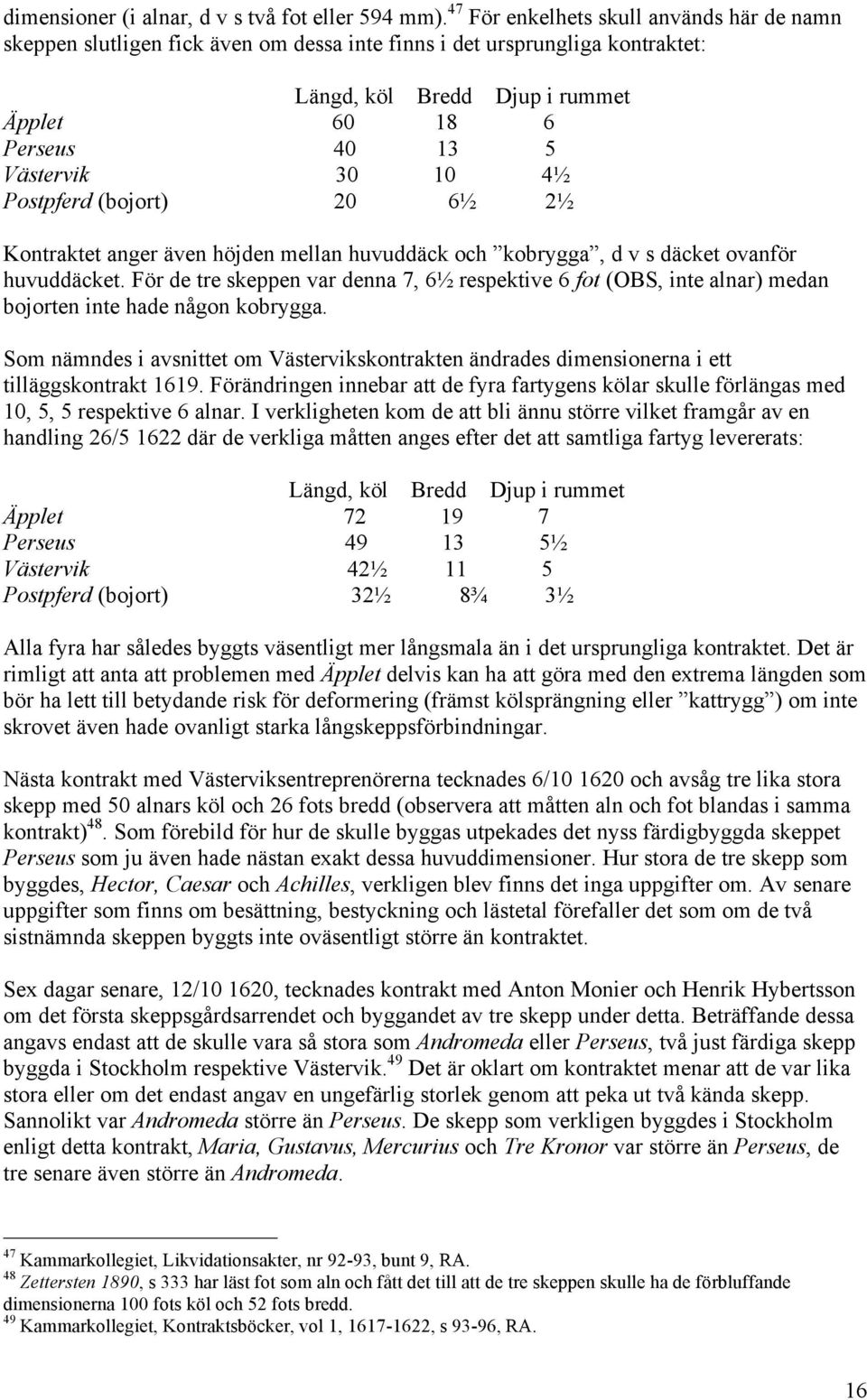 4½ Postpferd (bojort) 20 6½ 2½ Kontraktet anger även höjden mellan huvuddäck och kobrygga, d v s däcket ovanför huvuddäcket.