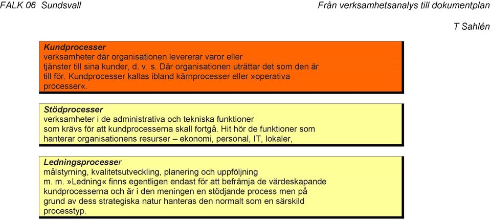 Stödprocesser verksamheter i de administrativa och tekniska funktioner som krävs för att kundprocesserna skall fortgå.