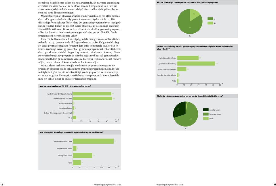 dimensioneringen. Mycket tyder på att eleverna är nöjda med grundskolans roll att förbereda dem inför gymnasieskolan.