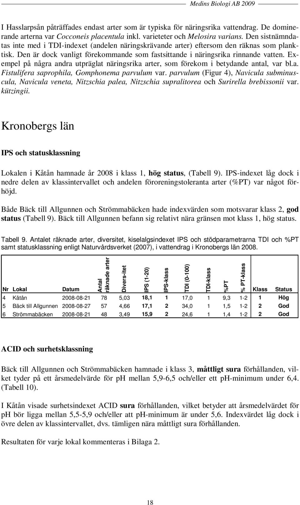 Exempel på några andra utpräglat näringsrika arter, som förekom i betydande antal, var bl.a. Fistulifera saprophila, Gomphonema parvulum var.