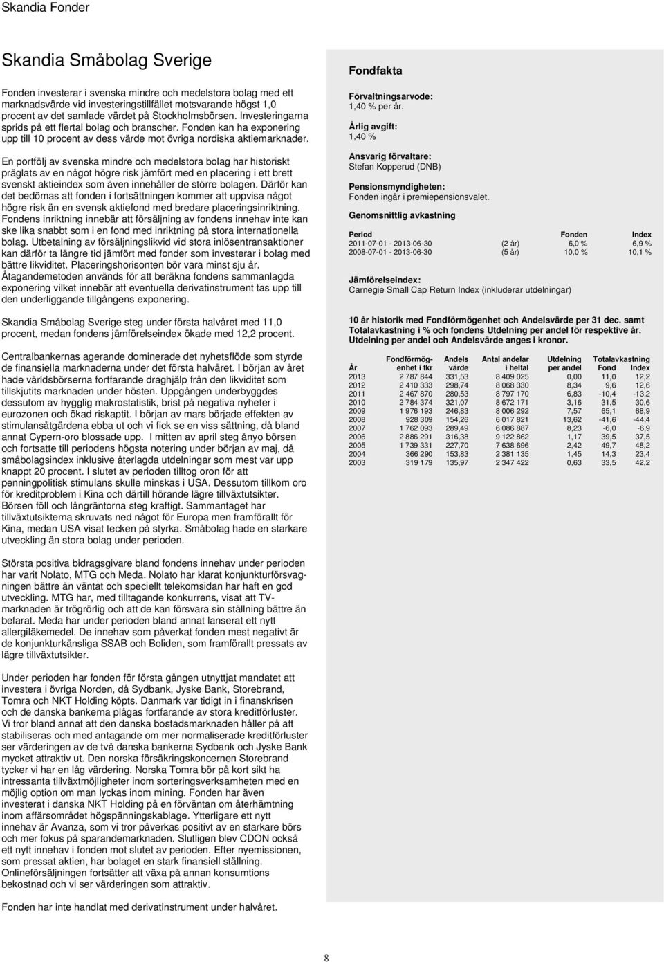 En portfölj av svenska mindre och medelstora bolag har historiskt präglats av en något högre risk jämfört med en placering i ett brett svenskt aktieindex som även innehåller de större bolagen.