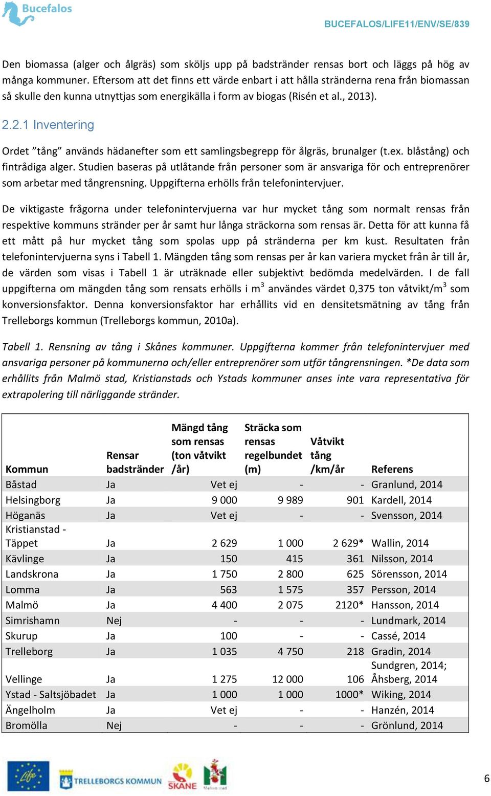 13). 2.2.1 Inventering Ordet tång används hädanefter som ett samlingsbegrepp för ålgräs, brunalger (t.ex. blåstång) och fintrådiga alger.