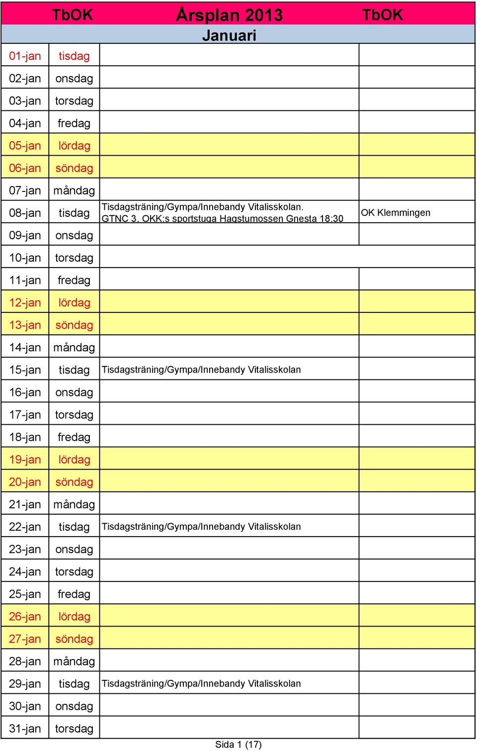 GTNC 3, OKK:s sportstuga Hagstumossen Gnesta 18:30 OK Klemmingen 10-jan 11-jan 12-jan 13-jan 14-jan 15-jan tisdag