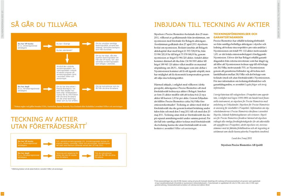 Om du har dina aktier i Precise Biometrics i en eller flera depåer hos bank eller värdepappersinstitut får du information från din/dina förvaltare om det antal teckningsrätter som du har erhållit.