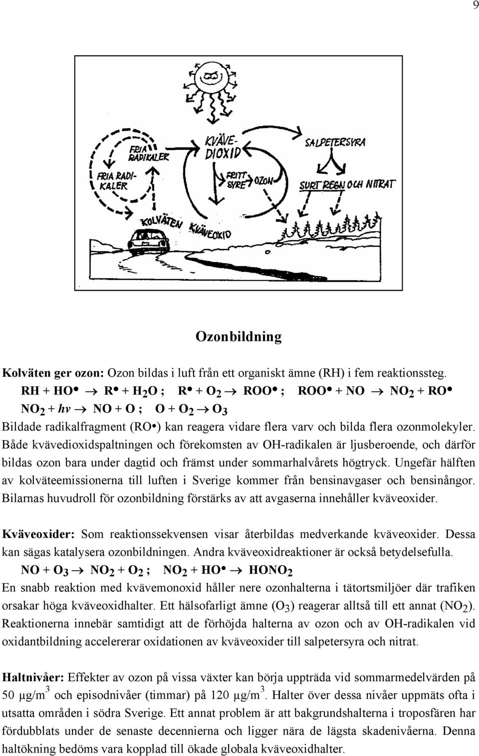 Både kvävedioxidspaltningen och förekomsten av OH-radikalen är ljusberoende, och därför bildas ozon bara under dagtid och främst under sommarhalvårets högtryck.