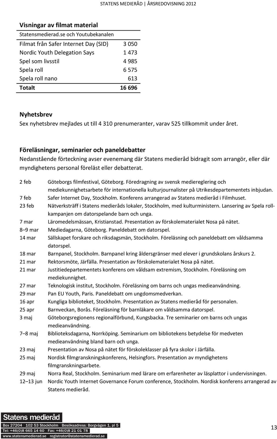 mejlades ut till 4 310 prenumeranter, varav 525 tillkommit under året.