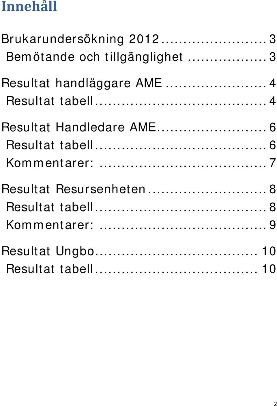 .. 4 Resultat Handledare AME... 6 Resultat tabell... 6 Kommentarer:.