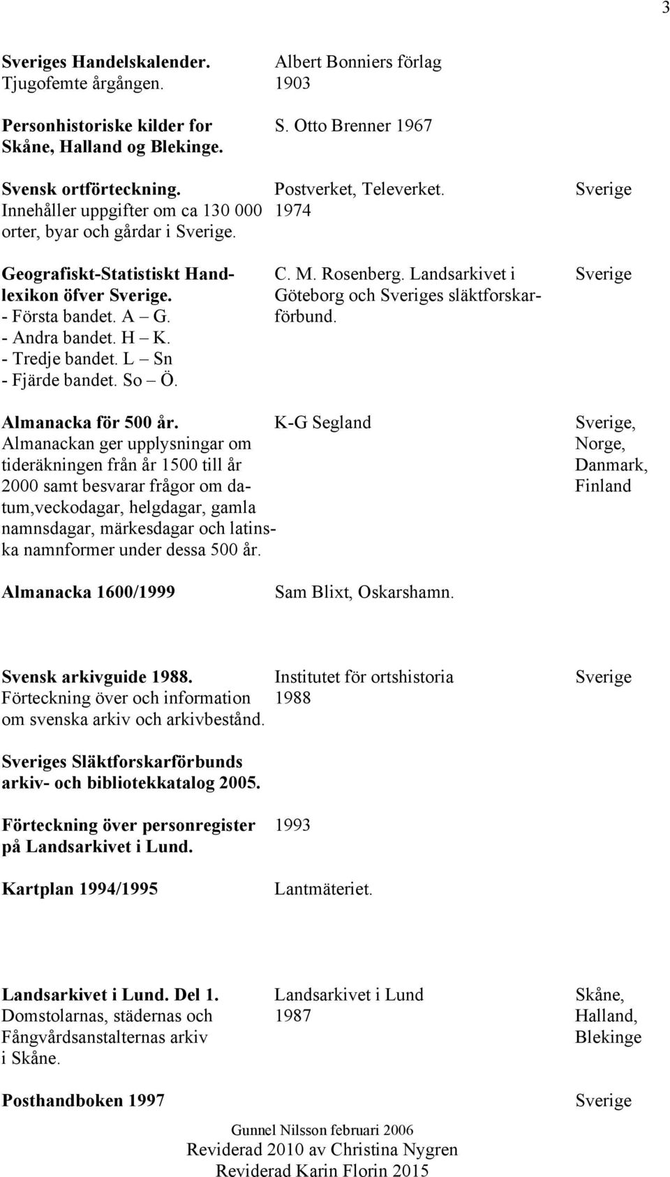 Göteborg och Sveriges släktforskar- - Första bandet. A G. förbund. - Andra bandet. H K. - Tredje bandet. L Sn - Fjärde bandet. So Ö. Almanacka för 500 år.