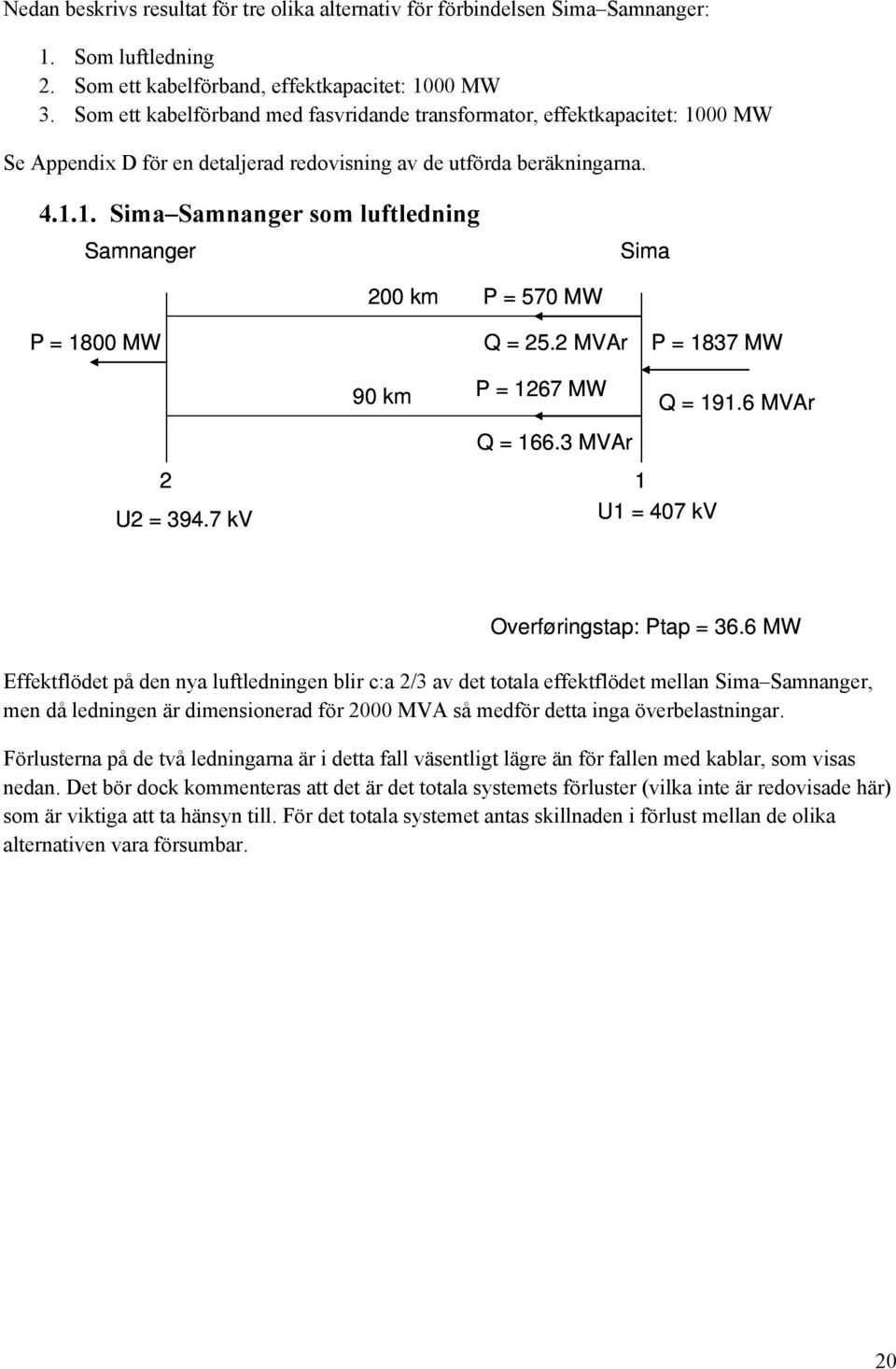 2 MVAr P = 1837 MW 90 km P = 1267 MW Q = 166.3 MVAr Q = 191.6 MVAr 2 U2 = 394.7 kv 1 U1 = 407 kv Overføringstap: Ptap = 36.