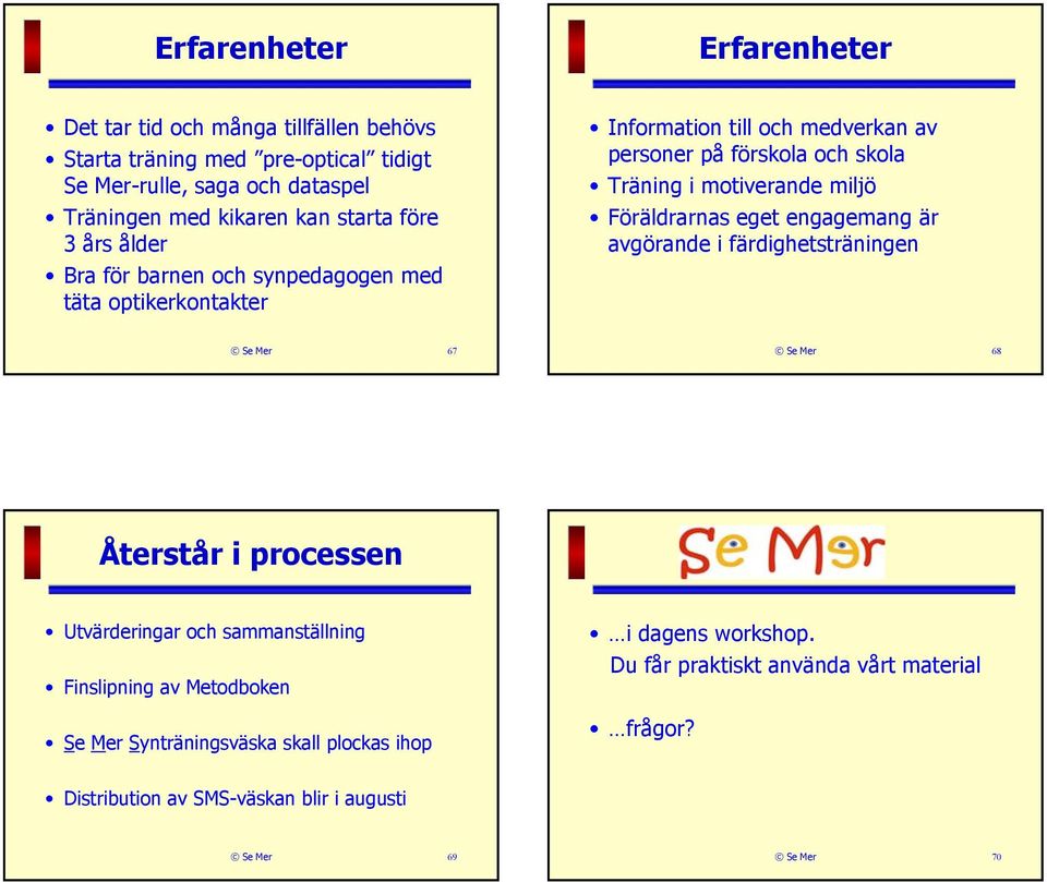 motiverande miljö Föräldrarnas eget engagemang är avgörande i färdighetsträningen Se Mer 67 Se Mer 68 Återstår i processen Utvärderingar och sammanställning