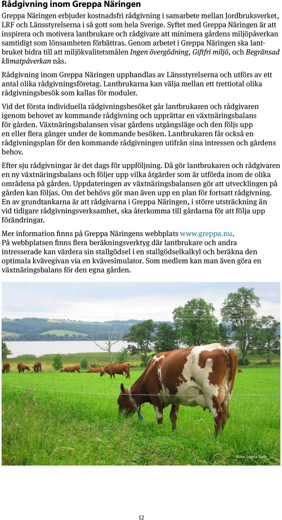 Genom arbetet i Greppa Näringen ska lantbruket bidra till att miljökvalitetsmålen Ingen övergödning, Giftfri miljö, och Begränsad klimatpåverkan nås.