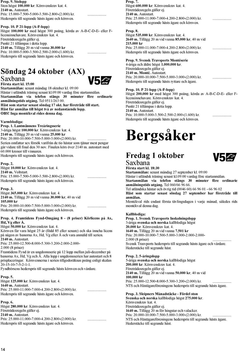 ... Hederspris till segrande hästs ägare och körsven. Söndag 24 oktober (AX) Saxbana Första start kl. 15:00 Startanmälan: senast måndag 18 oktober kl. 09:00 anmälningstids utgång. Tel 0511/263 00.