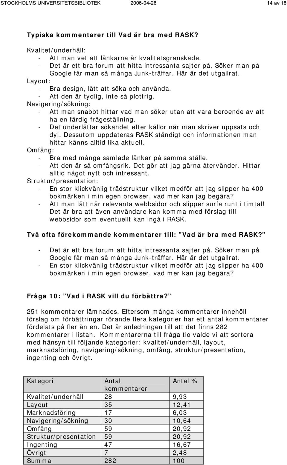 - Att den är tydlig, inte så plottrig. Navigering/sökning: - Att man snabbt hittar vad man söker utan att vara beroende av att ha en färdig frågeställning.