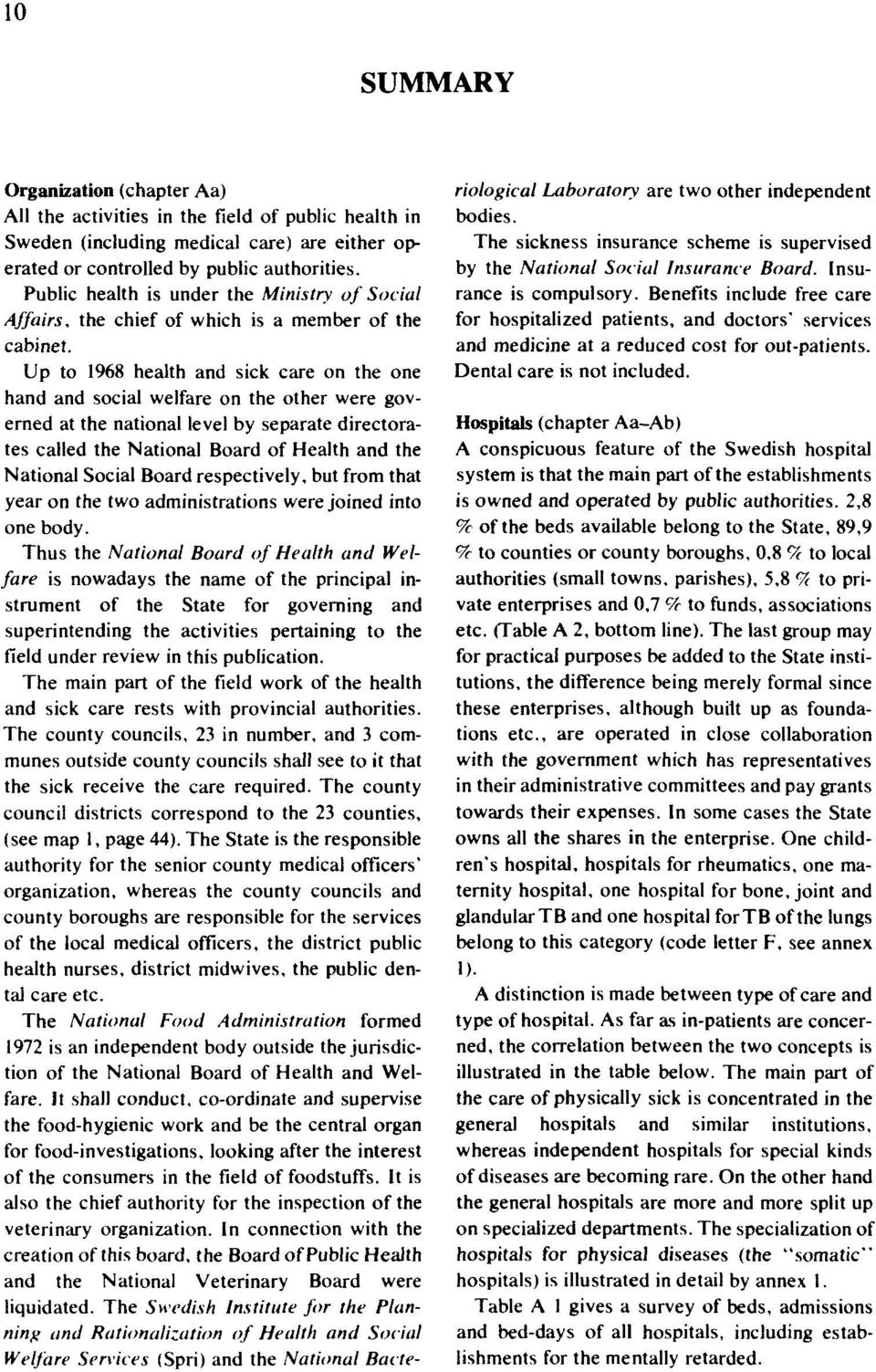 Up to 1968 health and sick care on the one hand and social welfare on the other were governed at the national level by separate directorates called the National Board of Health and the National