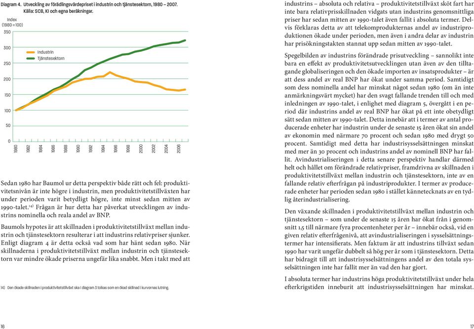 industrin, men produktivitetstillväxten har under perioden varit betydligt högre, inte minst sedan mitten av 1990-talet.