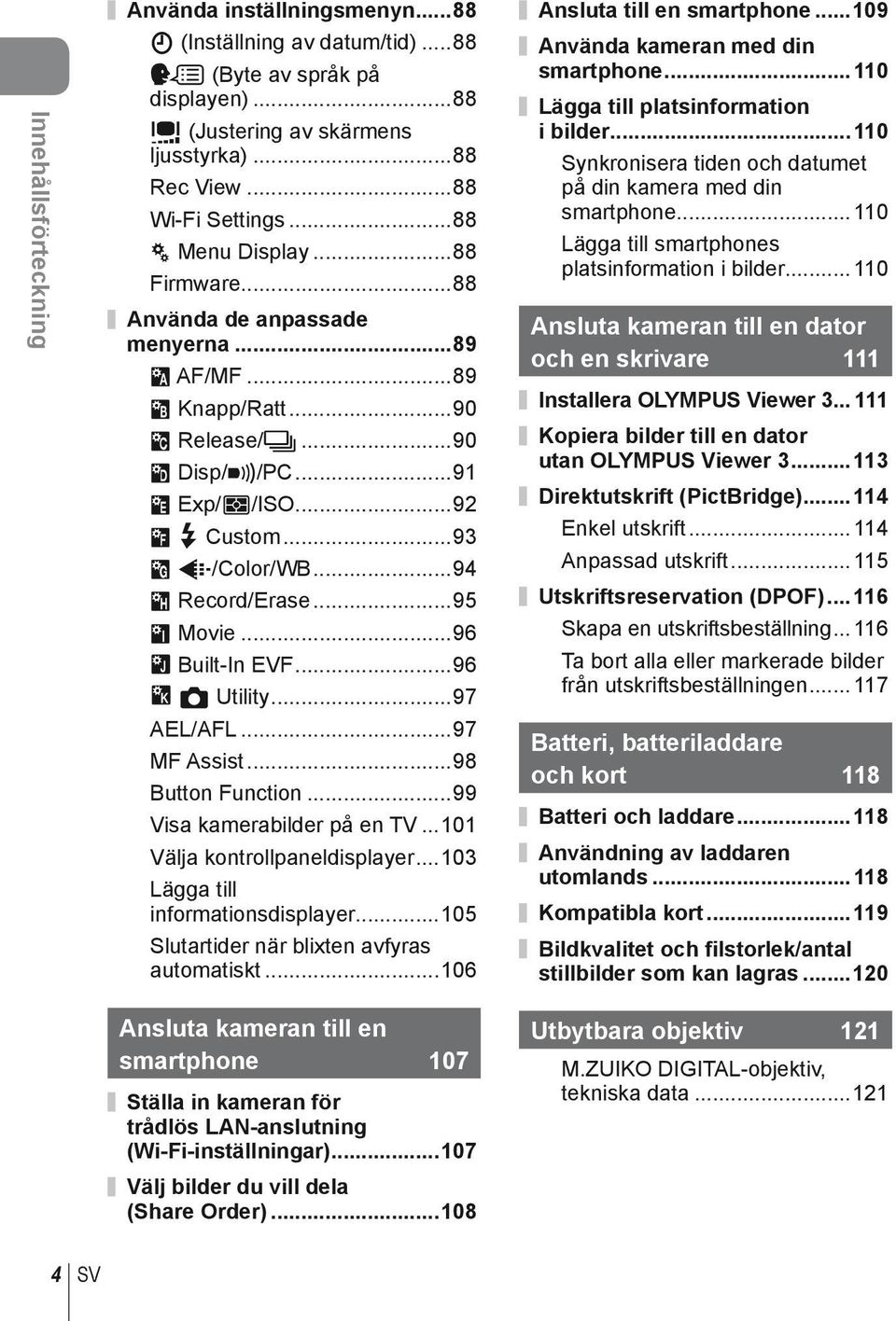 ..94 Y Record/Erase...95 Z Movie...96 b Built-In EVF...96 k K Utility...97 AEL/AFL...97 MF Assist...98 Button Function...99 Visa kamerabilder på en TV...101 Välja kontrollpaneldisplayer.