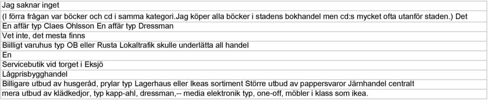 all handel En Servicebutik vid torget i Eksjö Lågprisbygghandel Billigare utbud av husgeråd, prylar typ Lagerhaus eller Ikeas sortiment Större