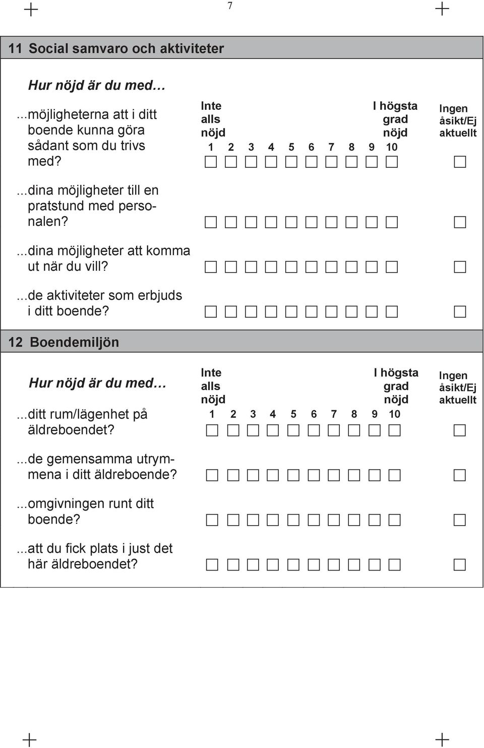 ...dina möjligheter till en pratstund med personalen?...dina möjligheter att komma ut när du vill?