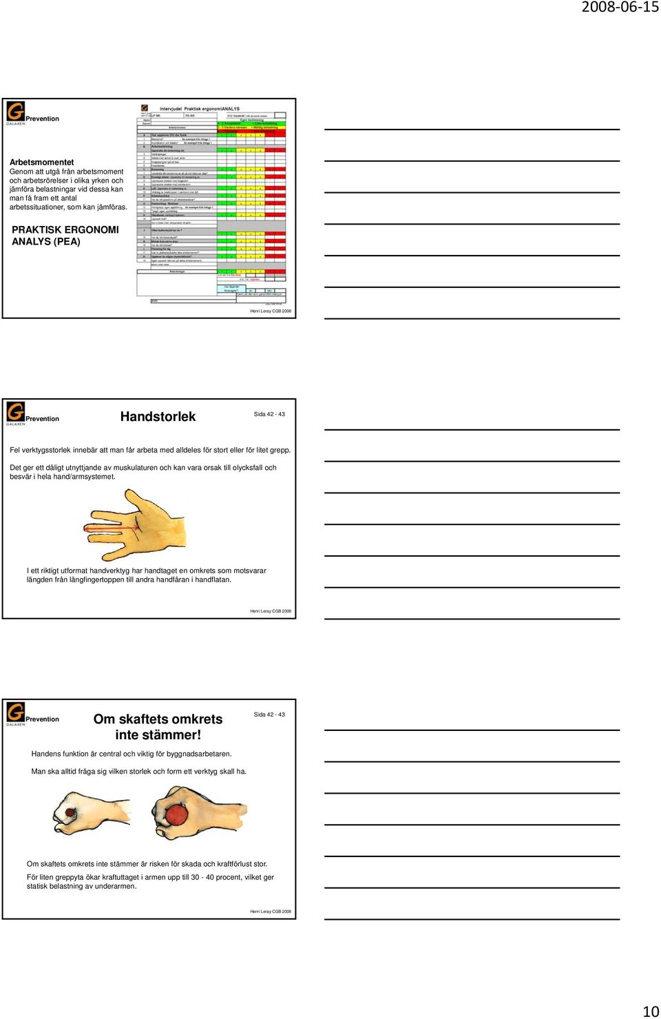 Det ger ett dåligt utnyttjande av muskulaturen och kan vara orsak till olycksfall och besvär i hela hand/armsystemet.