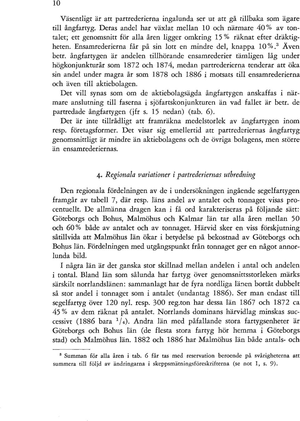 3 Även betro ångfartygen är andelen tillhörande ensamrederier tämligen låg under högkonjunkturår som 1872 och 1874, medan partrederierna tenderar att öka sin andel under magra år som 1878 och 1886 i