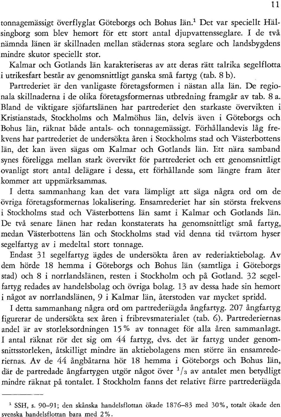 Kalmar och Gotlands län karakteriseras av att deras rätt talrika segelflotta i utrikesfart består av genomsnittligt ganska små fartyg (tab. 8 b).