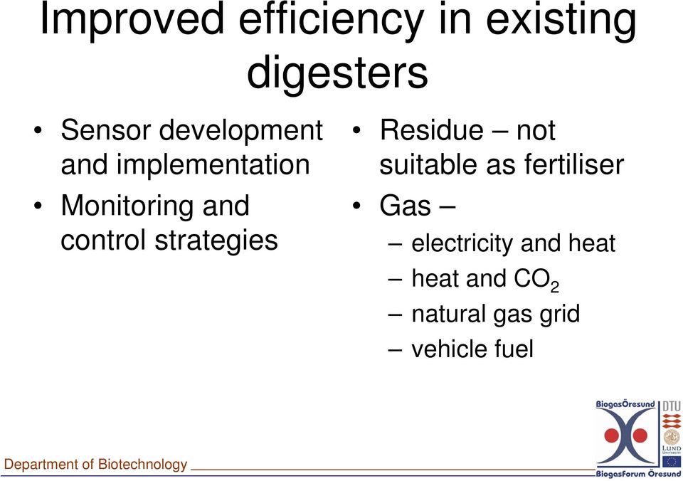 strategies Residue not suitable as fertiliser Gas