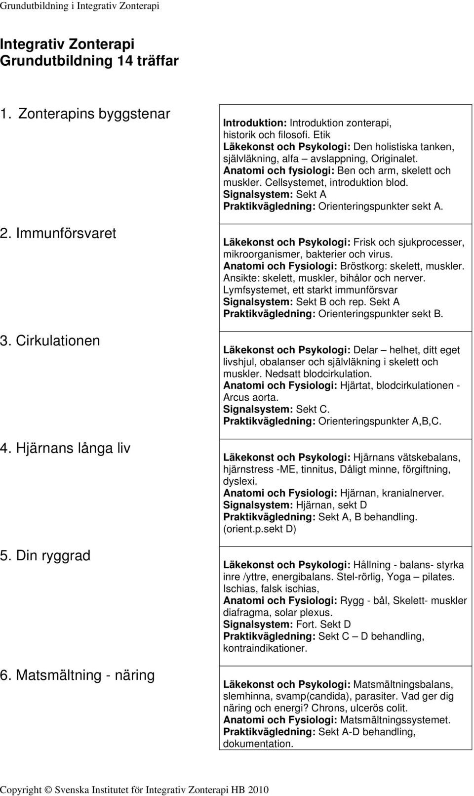 Anatomi och fysiologi: Ben och arm, skelett och muskler. Cellsystemet, introduktion blod. Signalsystem: Sekt A Praktikvägledning: Orienteringspunkter sekt A.