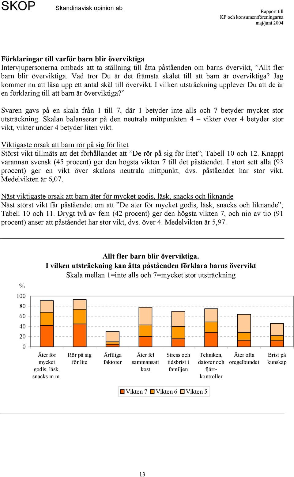 I vilken utsträckning upplever Du att de är en förklaring till att barn är överviktiga? Svaren gavs på en skala från 1 till 7, där 1 betyder inte alls och 7 betyder mycket stor utsträckning.