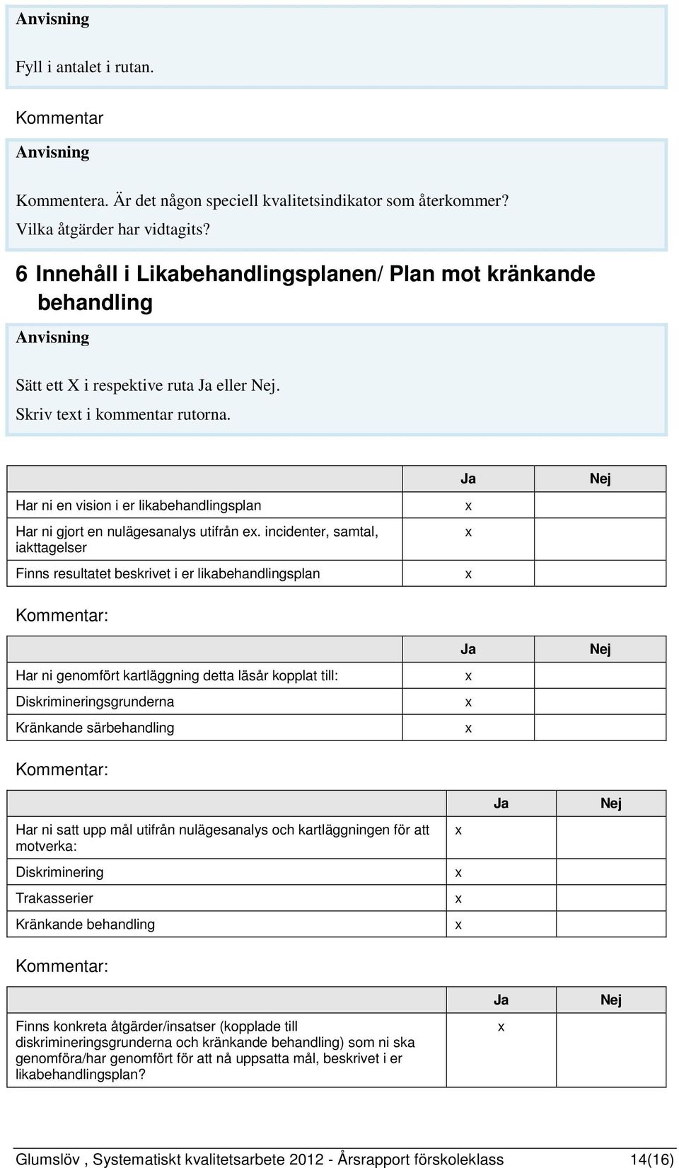 Har ni en vision i er likabehandlingsplan Har ni gjort en nulägesanalys utifrån e.