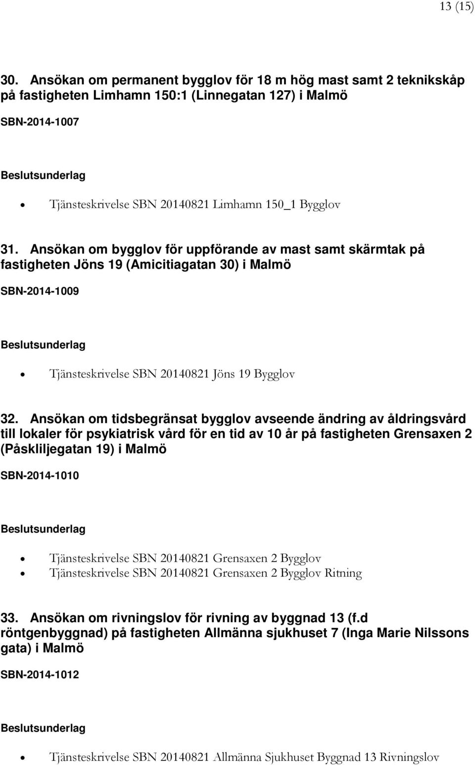 Ansökan om tidsbegränsat bygglov avseende ändring av åldringsvård till lokaler för psykiatrisk vård för en tid av 10 år på fastigheten Grensaxen 2 (Påskliljegatan 19) i Malmö SBN-2014-1010