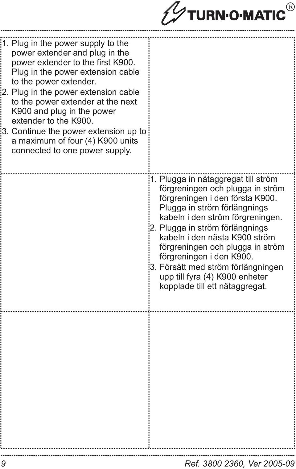 Continue the power extension up to a maximum of four (4) K900 units connected to one power supply. 1.