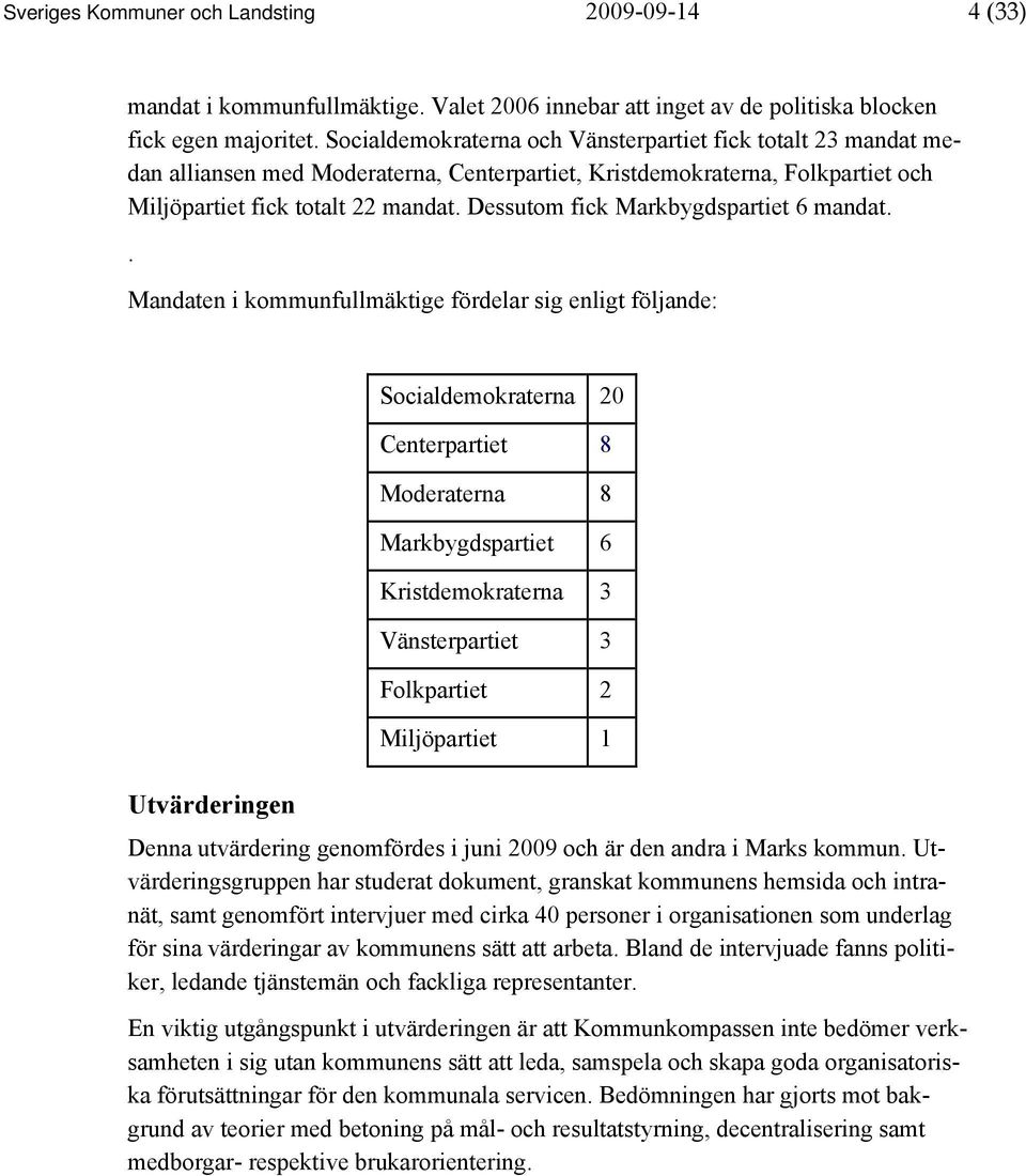 Dessutom fick Markbygdspartiet 6 mandat.