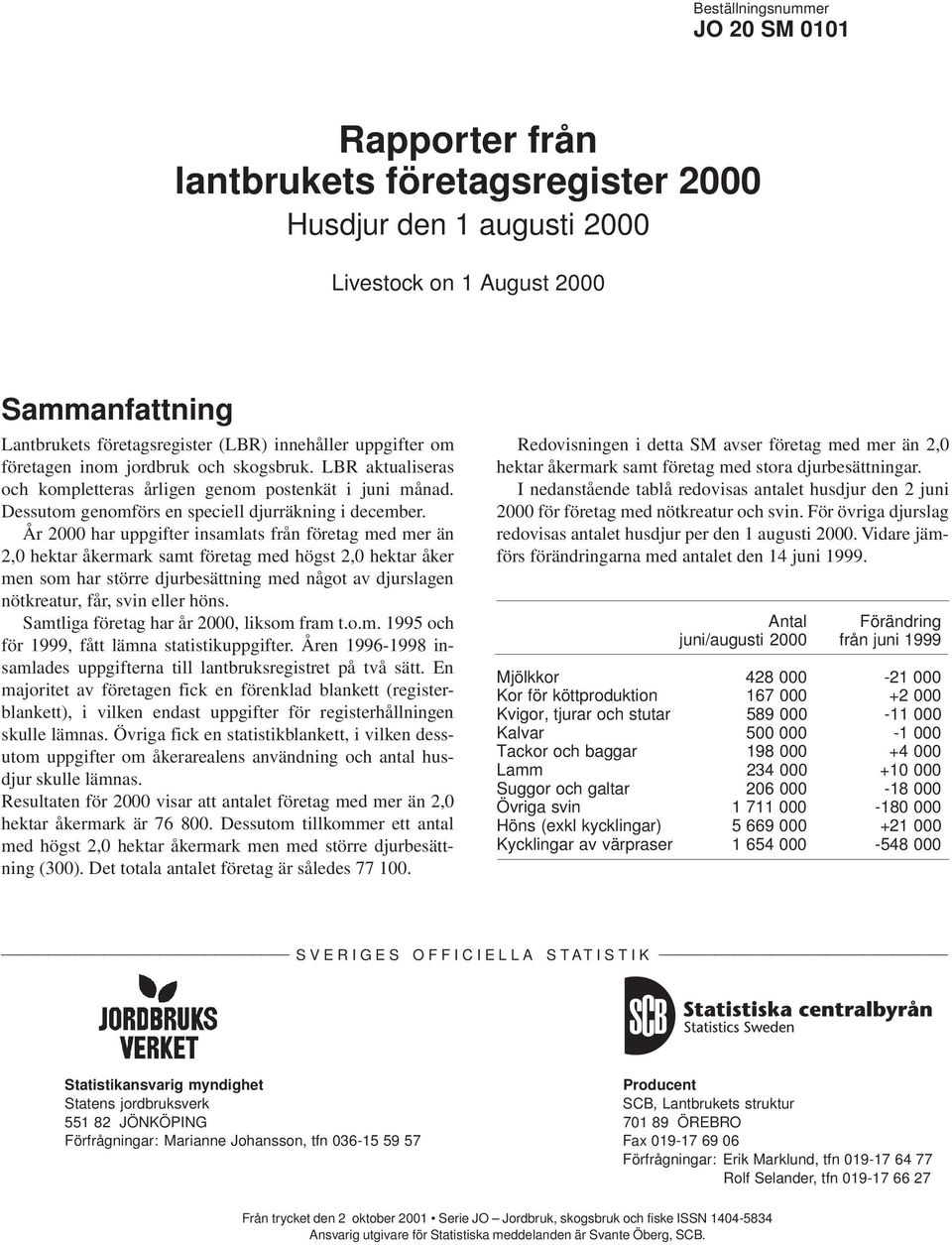 År 2000 har uppgifter insamlats från företag med mer än 2,0 hektar åkermark samt företag med högst 2,0 hektar åker men som har större djurbesättning med något av djurslagen nötkreatur, får, svin