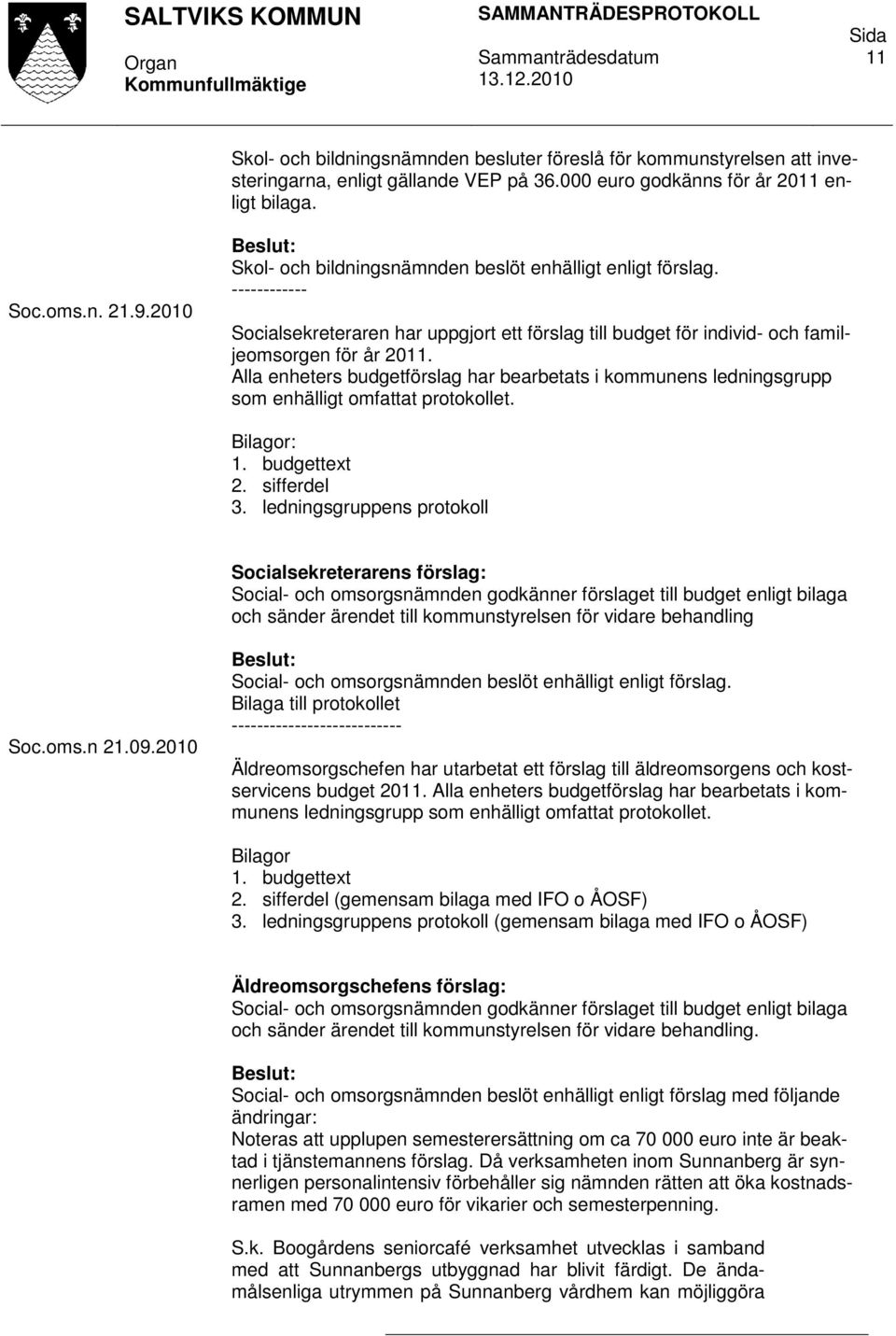 Alla enheters budgetförslag har bearbetats i kommunens ledningsgrupp som enhälligt omfattat protokollet. Bilagor: 1. budgettext 2. sifferdel 3.